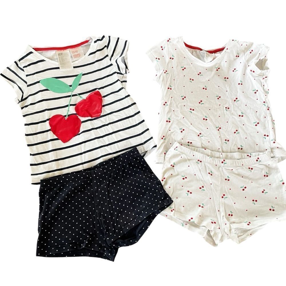 H&M Set of 2 Little Girls Black and White Pajama Sets Comfortable Sleepwear 4-6